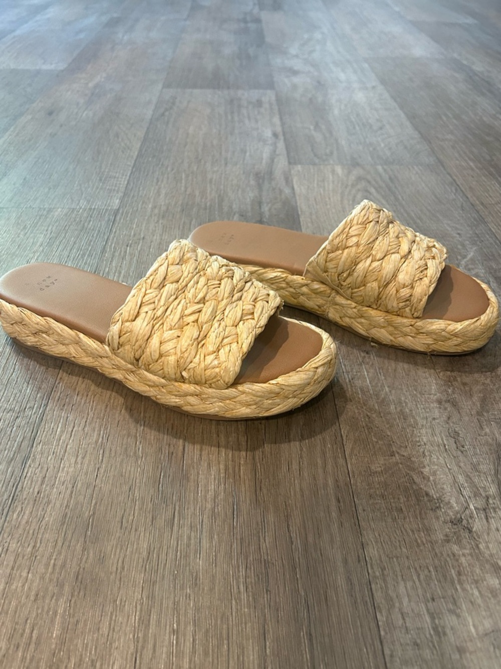 Tan Woven Raffia Wedge Sandals Summer Beach Vacation Boho